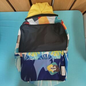 Uzwelo Backpack School Bag With Poncho Blue Yellow Multicolor Patterns